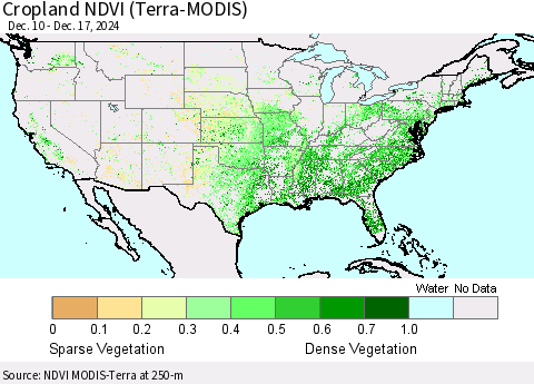 United States Cropland NDVI (Terra-MODIS) Thematic Map For 12/10/2024 - 12/17/2024