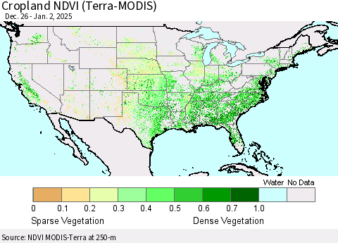 United States Cropland NDVI (Terra-MODIS) Thematic Map For 12/26/2024 - 1/2/2025