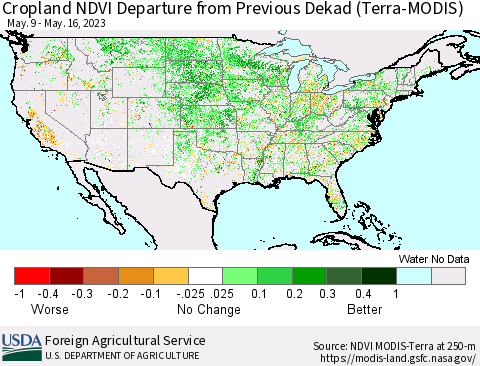 United States Cropland NDVI Departure from Previous Dekad (Terra-MODIS) Thematic Map For 5/11/2023 - 5/20/2023