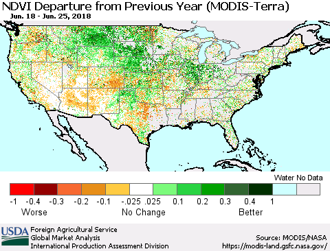 United States NDVI Departure from Previous Year (Terra-MODIS) Thematic Map For 6/21/2018 - 6/30/2018