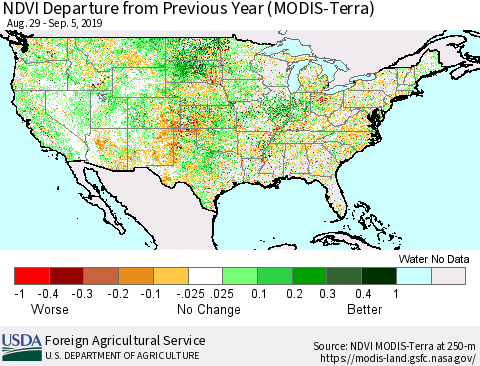 United States NDVI Departure from Previous Year (MODIS-Terra) Thematic Map For 9/1/2019 - 9/10/2019