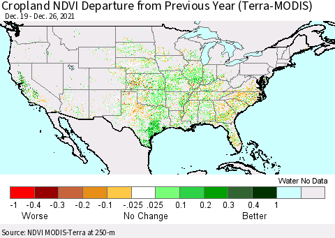 United States Cropland NDVI Departure from Previous Year (Terra-MODIS) Thematic Map For 12/19/2021 - 12/26/2021