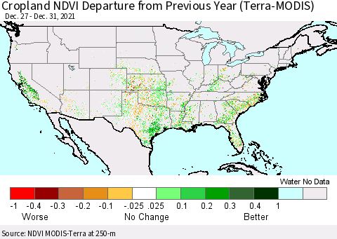 United States Cropland NDVI Departure from Previous Year (Terra-MODIS) Thematic Map For 12/26/2021 - 1/2/2022