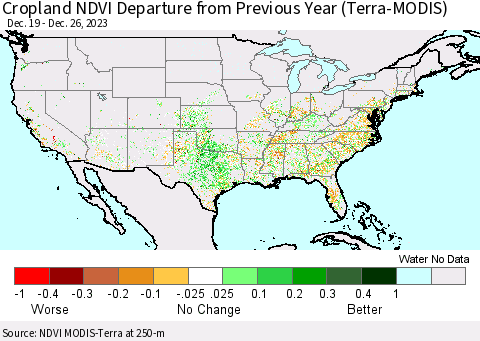 United States Cropland NDVI Departure from Previous Year (Terra-MODIS) Thematic Map For 12/19/2023 - 12/26/2023