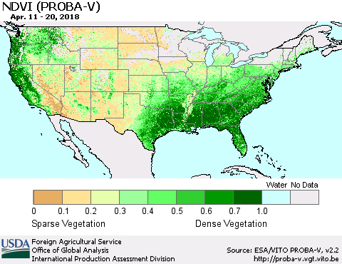 United States NDVI (PROBA-V) Thematic Map For 4/11/2018 - 4/20/2018