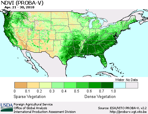 United States NDVI (PROBA-V) Thematic Map For 4/21/2018 - 4/30/2018