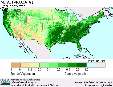 United States NDVI (PROBA-V) Thematic Map For 5/1/2018 - 5/10/2018
