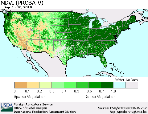 United States NDVI (PROBA-V) Thematic Map For 9/1/2018 - 9/10/2018