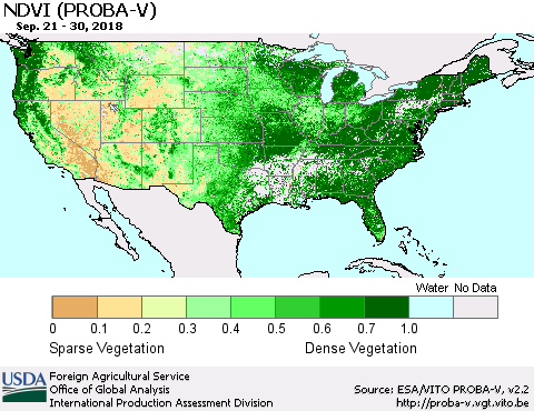 United States NDVI (PROBA-V) Thematic Map For 9/21/2018 - 9/30/2018