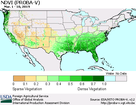 United States NDVI (PROBA-V) Thematic Map For 3/1/2019 - 3/10/2019