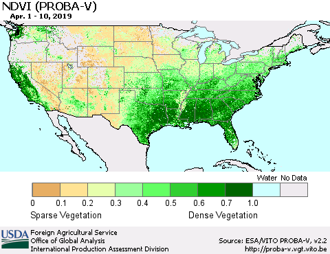 United States NDVI (PROBA-V) Thematic Map For 4/1/2019 - 4/10/2019