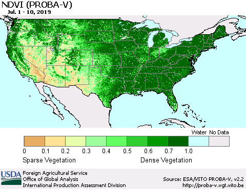 United States NDVI (PROBA-V) Thematic Map For 7/1/2019 - 7/10/2019