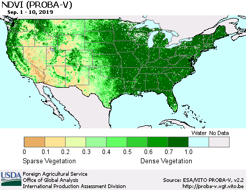 United States NDVI (PROBA-V) Thematic Map For 9/1/2019 - 9/10/2019