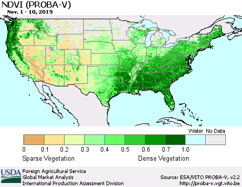 United States NDVI (PROBA-V) Thematic Map For 11/1/2019 - 11/10/2019