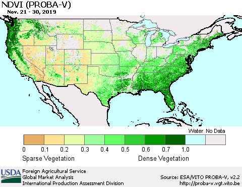 United States NDVI (PROBA-V) Thematic Map For 11/21/2019 - 11/30/2019
