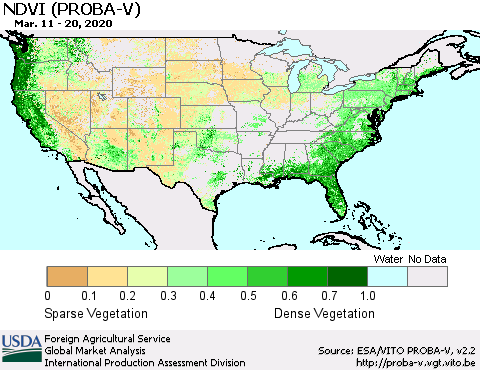 United States NDVI (PROBA-V) Thematic Map For 3/11/2020 - 3/20/2020