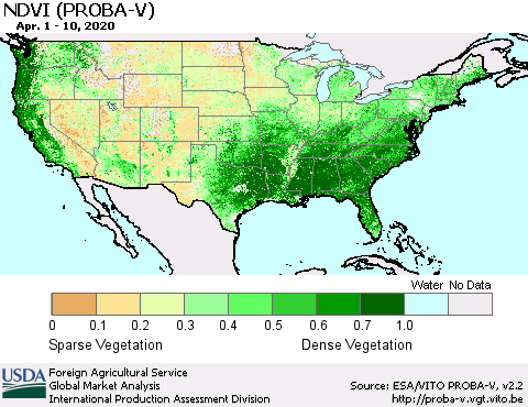 United States NDVI (PROBA-V) Thematic Map For 4/1/2020 - 4/10/2020