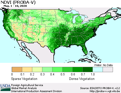United States NDVI (PROBA-V) Thematic Map For 5/1/2020 - 5/10/2020