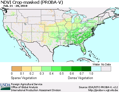 United States NDVI Crop-masked (PROBA-V) Thematic Map For 2/21/2018 - 2/28/2018