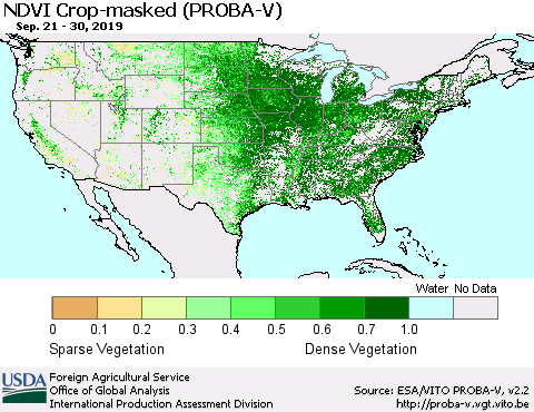 United States NDVI Crop-masked (PROBA-V) Thematic Map For 9/21/2019 - 9/30/2019
