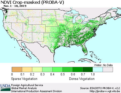 United States NDVI Crop-masked (PROBA-V) Thematic Map For 11/1/2019 - 11/10/2019