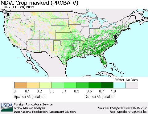 United States NDVI Crop-masked (PROBA-V) Thematic Map For 11/11/2019 - 11/20/2019