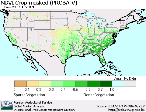 United States NDVI Crop-masked (PROBA-V) Thematic Map For 12/21/2019 - 12/31/2019