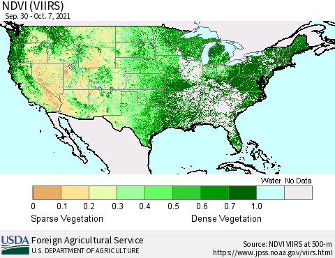 United States NDVI (VIIRS) Thematic Map For 10/1/2021 - 10/10/2021