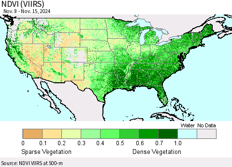 United States NDVI (VIIRS) Thematic Map For 11/8/2024 - 11/15/2024