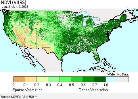 United States NDVI (VIIRS) Thematic Map For 6/2/2025 - 6/9/2025
