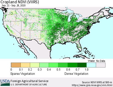 United States Cropland NDVI (VIIRS) Thematic Map For 9/21/2020 - 9/30/2020