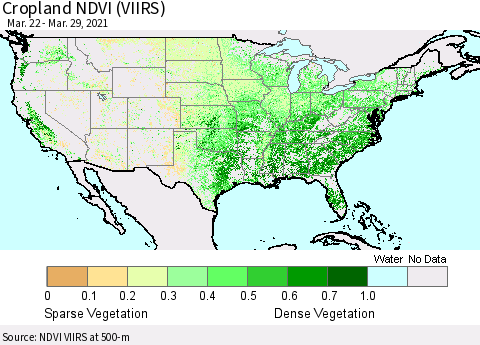 United States Cropland NDVI (VIIRS) Thematic Map For 3/22/2021 - 3/29/2021