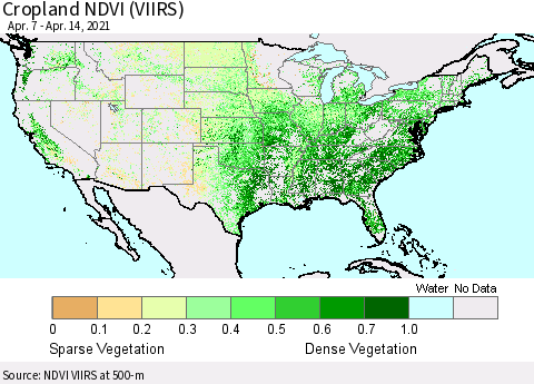 United States Cropland NDVI (VIIRS) Thematic Map For 4/7/2021 - 4/14/2021