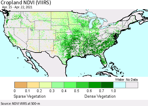 United States Cropland NDVI (VIIRS) Thematic Map For 4/15/2021 - 4/22/2021