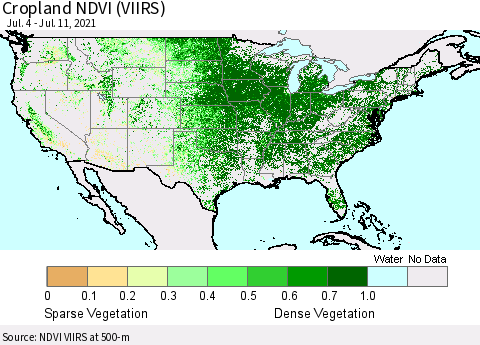 United States Cropland NDVI (VIIRS) Thematic Map For 7/4/2021 - 7/11/2021