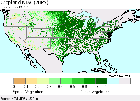 United States Cropland NDVI (VIIRS) Thematic Map For 7/12/2021 - 7/19/2021