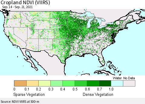 United States Cropland NDVI (VIIRS) Thematic Map For 9/14/2021 - 9/21/2021