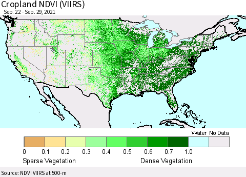 United States Cropland NDVI (VIIRS) Thematic Map For 9/22/2021 - 9/29/2021