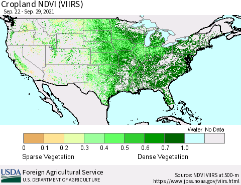 United States Cropland NDVI (VIIRS) Thematic Map For 9/21/2021 - 9/30/2021