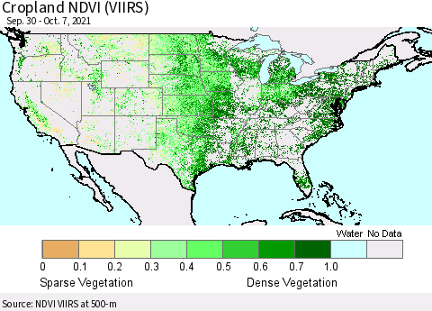 United States Cropland NDVI (VIIRS) Thematic Map For 9/30/2021 - 10/7/2021
