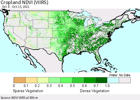 United States Cropland NDVI (VIIRS) Thematic Map For 10/8/2021 - 10/15/2021