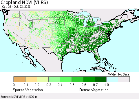 United States Cropland NDVI (VIIRS) Thematic Map For 10/16/2021 - 10/23/2021