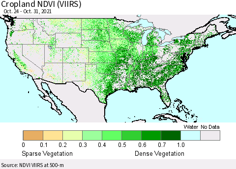 United States Cropland NDVI (VIIRS) Thematic Map For 10/24/2021 - 10/31/2021