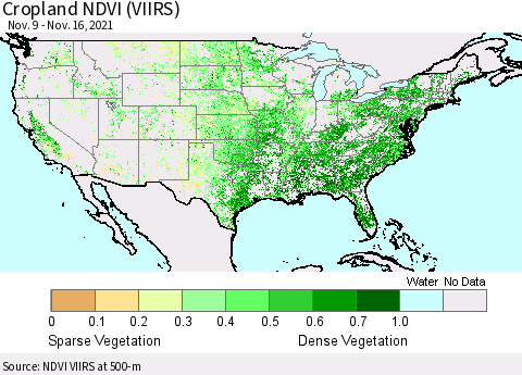 United States Cropland NDVI (VIIRS) Thematic Map For 11/9/2021 - 11/16/2021