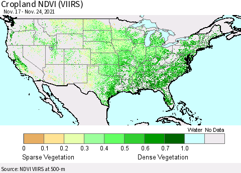 United States Cropland NDVI (VIIRS) Thematic Map For 11/17/2021 - 11/24/2021