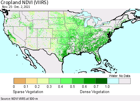 United States Cropland NDVI (VIIRS) Thematic Map For 11/25/2021 - 12/2/2021