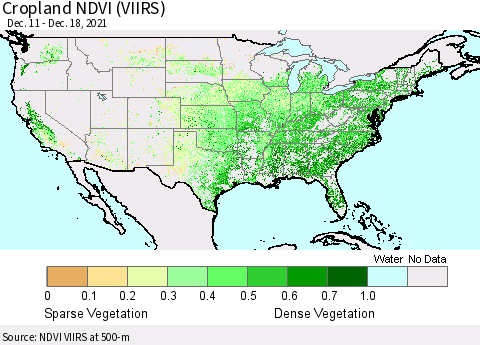 United States Cropland NDVI (VIIRS) Thematic Map For 12/11/2021 - 12/18/2021