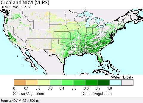 United States Cropland NDVI (VIIRS) Thematic Map For 3/6/2022 - 3/13/2022