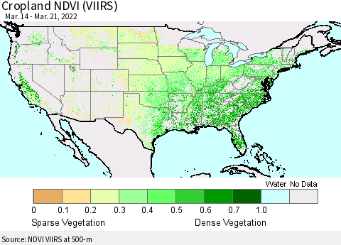 United States Cropland NDVI (VIIRS) Thematic Map For 3/14/2022 - 3/21/2022