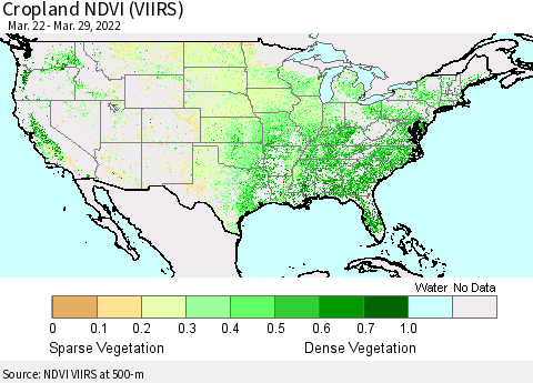 United States Cropland NDVI (VIIRS) Thematic Map For 3/22/2022 - 3/29/2022
